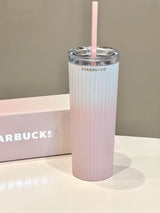 Starbucks Sea Salt Gradient Pink Insulated Cup Stainless Steel Straw Cup 473ml 