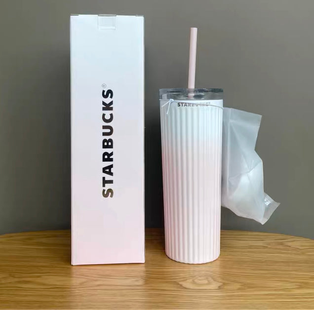 Starbucks Sea Salt Gradient Pink Insulated Cup Stainless Steel Straw Cup 473ml 