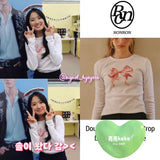 韩国女装 ronron粉色蝴蝶结T恤 金惠允同款 带弹力