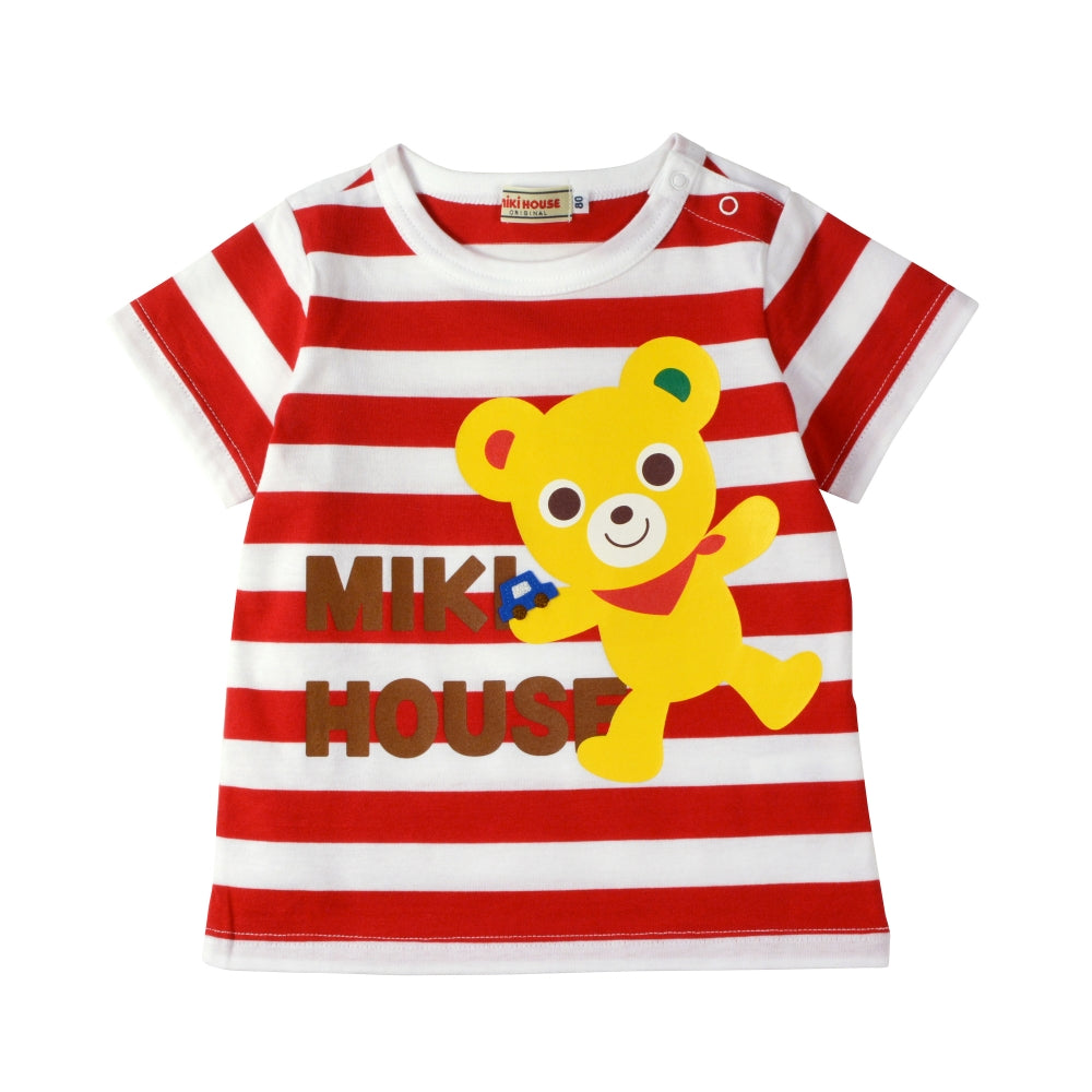 Japan MIKI HOUSE good friend striped short-sleeved T-shirt red 12