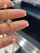 Japan MIKIMOTO butterfly 0.03ct diamond seawater pearl 4.50-5.5mm bracelet 18K gold PD-257I